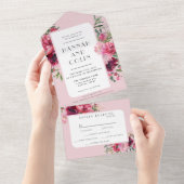 Romantic Dusty Roos Peony Modern Lijst All In One Uitnodiging (Afscheurbaar)