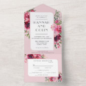 Romantic Dusty Roos Peony Modern Lijst All In One Uitnodiging (Binnen)