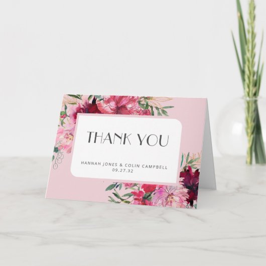 Romantic Dusty Roos Peony Modern Lijst Bedankkaart (Voorkant)