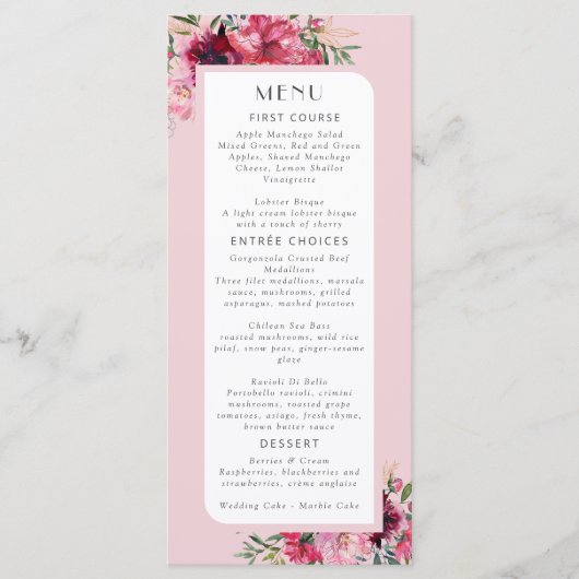 Romantic Dusty Roos Peony Modern Lijst Menu (Voorkant)