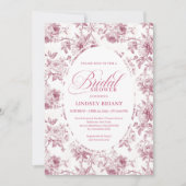 Romantic Dusty Rose Floral Toile Bridal Shower Kaart (Voorkant)