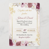 Romantic Dusty Rose Floral Wedding Invitation | Bo Kaart (Voorkant)