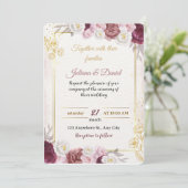 Romantic Dusty Rose Floral Wedding Invitation | Bo Kaart (Staand voorkant)