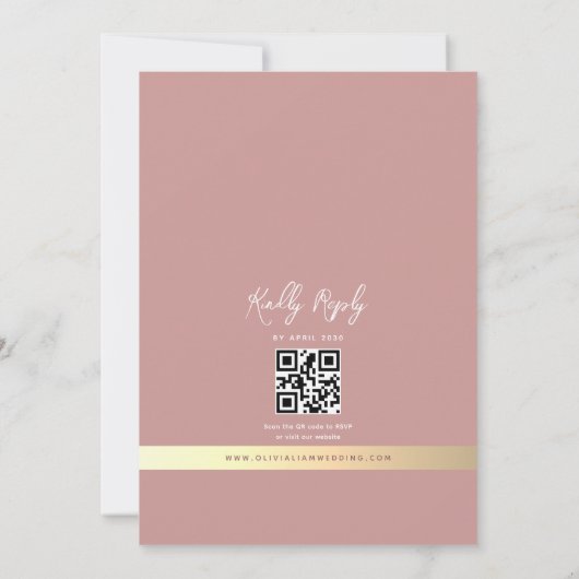 Romantic Dusty Rose QR Code Photo Wedding Kaart (Achterkant)