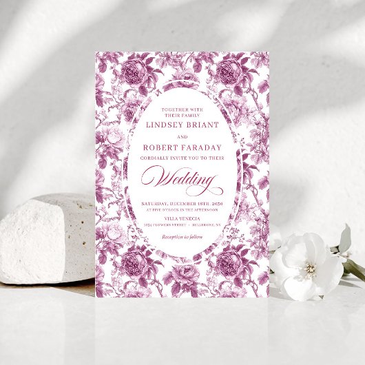 Romantic Dusty Rose Rose Pattern Wedding Invitatio Kaart