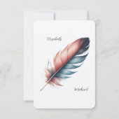 Romantic Dusty Rose Teal Feather  Wedding Kaart (Achterkant)