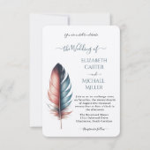 Romantic Dusty Rose Teal Feather  Wedding Kaart (Voorkant)
