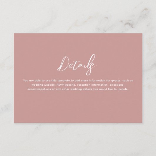Romantic Dusty Rose Wedding Details Informatiekaartje (Voorkant)