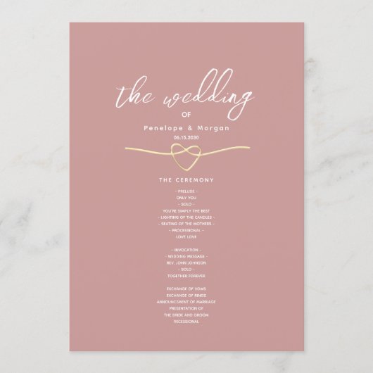 Romantic Dusty Rose Wedding Program Programmakaart (Voorkant)