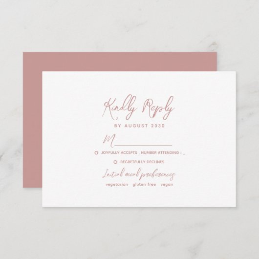 Romantic Dusty Rose Wedding RSVP Kaartje (Voorkant / Achterkant)