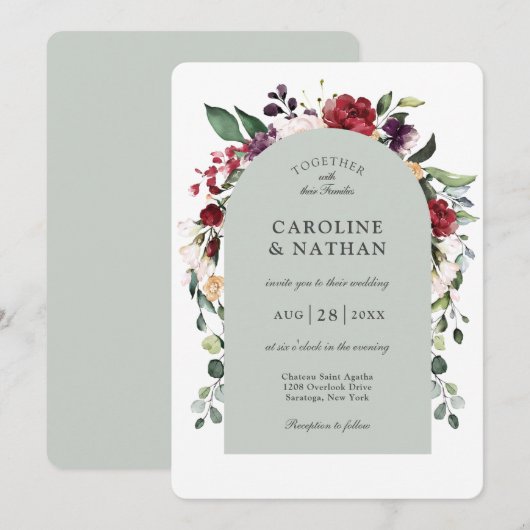 Romantic Dusty Sage Arch Floral Wedding Kaart (Voorkant / Achterkant)