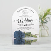 Romantic Dusty Steel Blue Roos Elegant Wedding Kaart (Staand voorkant)