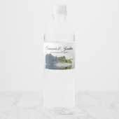 Romantic Dusty Steel Blue Roos Elegant Wedding Waterfles Etiket (Voorkant)