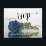 Romantic Dusty Steel Blue Roos Wedding RSVP Briefkaart<br><div class="desc">Deze prachtige RSVP-kaart maakt het voor uw gasten gemakkelijk om te reageren op uw trouwuitnodiging. Het ontwerp is voorzien van een mooi, stoffig, stalen blauw, grijs roos dat reflecteert in een poel water met golven en rimpels, en een lacy scriptcalligrafie-titel. De rug is ontworpen voor uw gasten om met ruimte...</div>