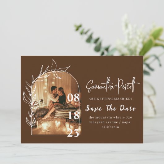 Romantic Earthy Green Arch bewaar de datumkaarten Kaart (Staand voorkant)