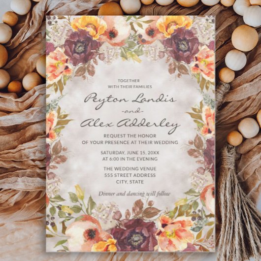 Romantic Earthy Tones Herfst Autumn Floral Wedding Kaart