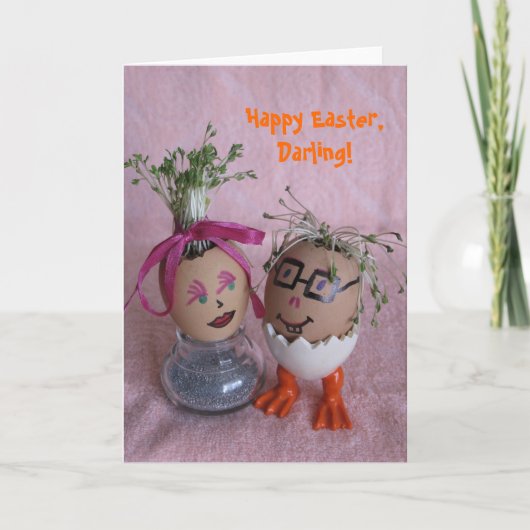 Romantic Easter Eggmen Couple Eggs met Hair Serie Feestdagen Kaart (Voorkant)