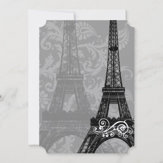 Romantic Eiffel Tower Damask Wedding Kaart (Achterkant)