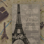 Romantic Eiffel Tower Damask Wedding Kaart
