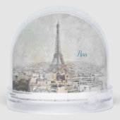Romantic Eiffel Tower Paris Snow Globe – Vintage  Sneeuwbol (Achterkant)