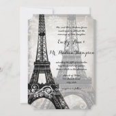 Romantic Eiffel Tower Shadows Damask Wedding Kaart (Voorkant)