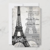 Romantic Eiffel Tower Shadows Damask Wedding Kaart (Voorkant)
