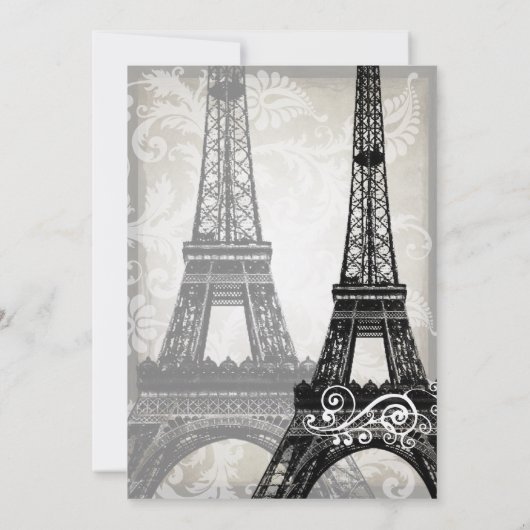 Romantic Eiffel Tower Shadows Damask Wedding Kaart (Achterkant)