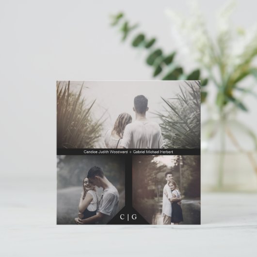 Romantic Elegant 3 Foto's Engaged Couple Session Save The Date (Staand voorkant)