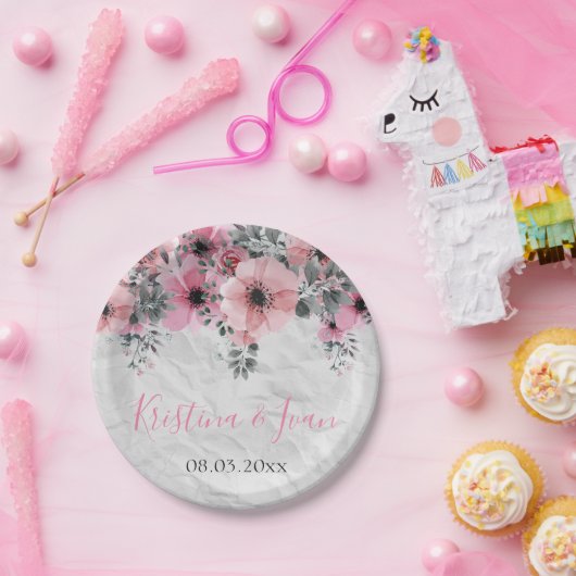 Romantic Elegant Antiek Floral Wedding Papieren Bordje (Feest)