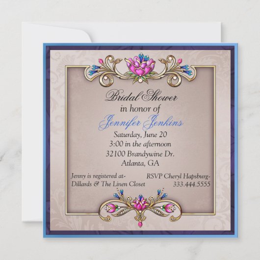 Romantic Elegant Bridal Shower Invitation Kaart (Voorkant)
