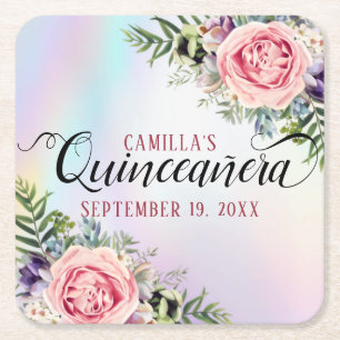 Romantic Elegant Charming Floral Quinceañera Kartonnen Onderzetters