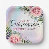 Romantic Elegant Charming Floral Quinceañera Papieren Bordje (Voorkant)