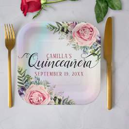 Romantic Elegant Charming Floral Quinceañera Papieren Bordje
