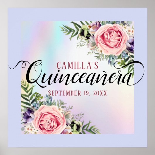 Romantic Elegant Charming Floral Quinceañera Poster (Voorkant)