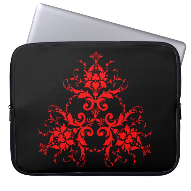 Romantic, Elegant  Damask Red Gothic Laptop Sleeve (Voorkant)