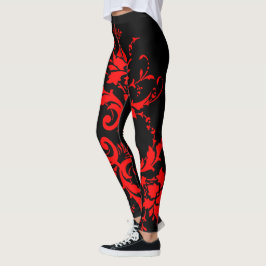 Romantic, Elegant  Damask Red Gothic Leggings
