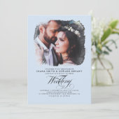Romantic Elegant Dusty Blue 2 Photos Wedding Kaart (Staand voorkant)