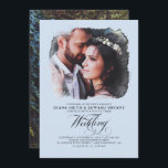 Romantic Elegant Dusty Blue 2 Photos Wedding Kaart<br><div class="desc">Uitnodigingen voor Romantische,  elegante en stoffige blauwe trouwfoto's</div>