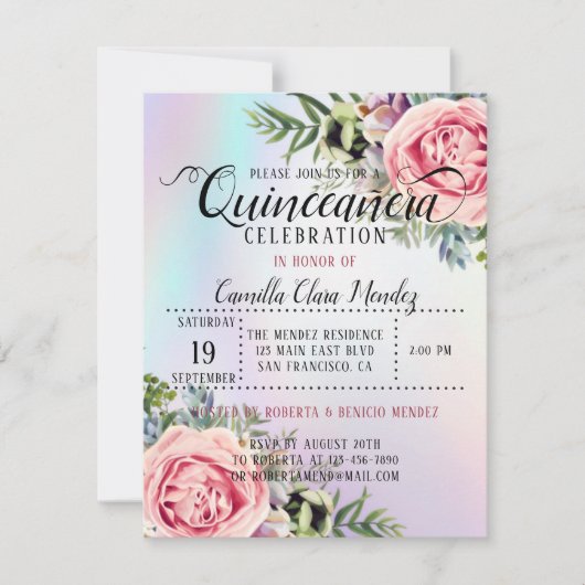 Romantic Elegant Floral Quinceañera Kaart (Voorkant)