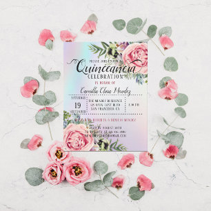 Romantic Elegant Floral Quinceañera Kaart