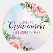 Romantic Elegant Floral Quinceañera Ronde Sticker (Voorkant)