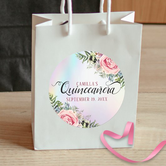 Romantic Elegant Floral Quinceañera Ronde Sticker