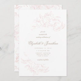 Romantic Elegant Floral Sketch Wedding Uitnodiging