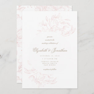 Romantic Elegant Floral Sketch Wedding Uitnodiging