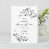 Romantic Elegant Floral Sketch Wedding Uitnodiging (Staand voorkant)