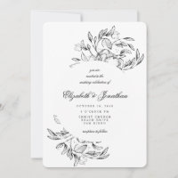 Romantic Elegant Floral Sketch Wedding Uitnodiging