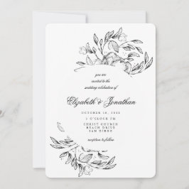 Romantic Elegant Floral Sketch Wedding Uitnodiging