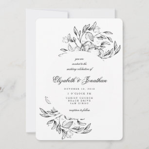 Romantic Elegant Floral Sketch Wedding Uitnodiging