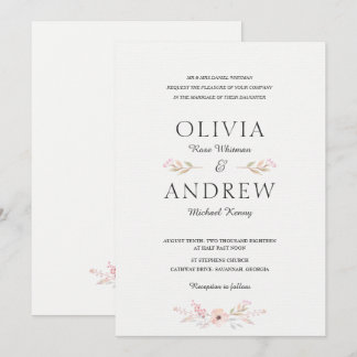 Romantic & Elegant Floral Wedding Invitation Kaart