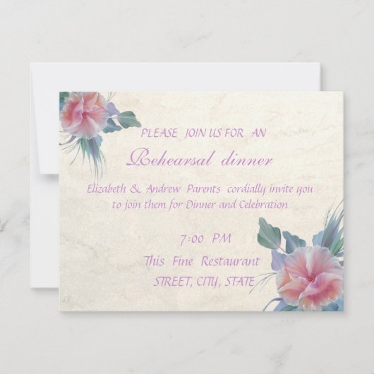 Romantic Elegant Flowers Rehearsal Dinner Kaart (Voorkant)